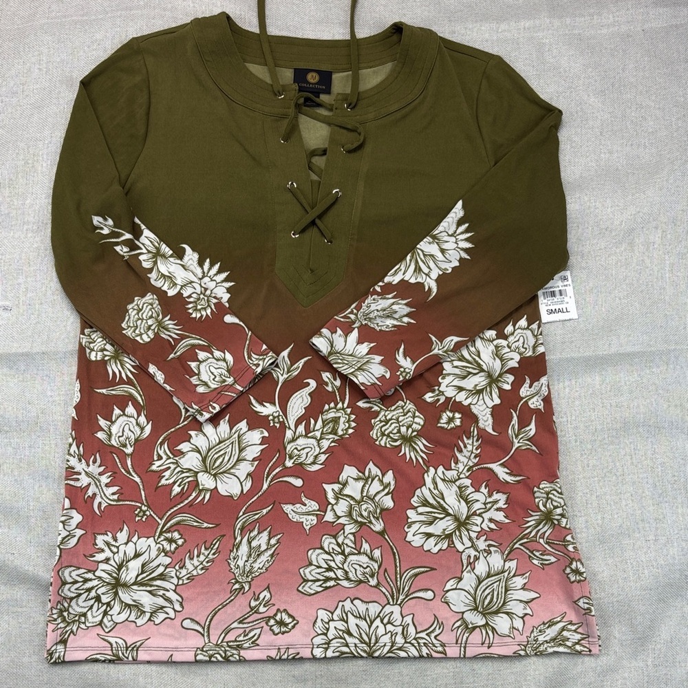 Jm Collection Women's Printed Lace-up Tunic Size S